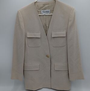 Max Mara Vintage 90s Virgin Wool Blazer Italy Beige Luxe Minimalist Old Money 8